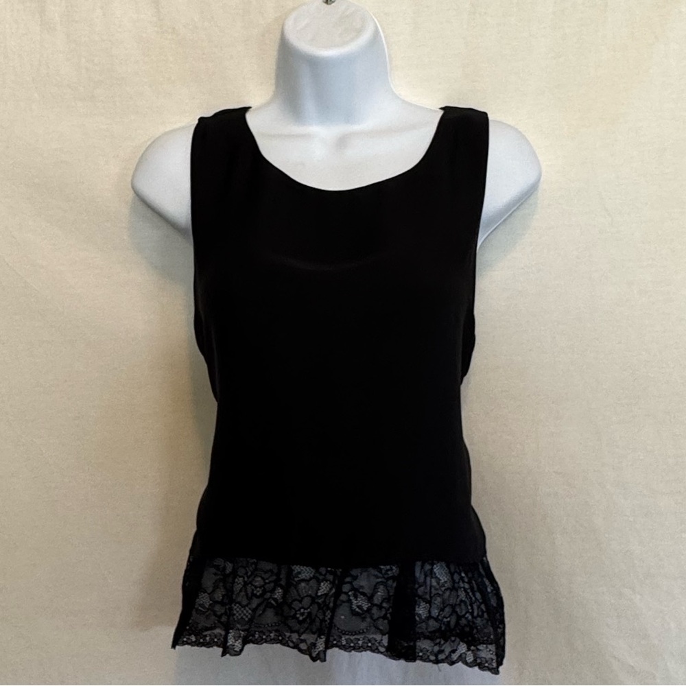 E-27‎ Zara Black Lace Trim Sleeveless Pullover Summer Blouse Size S